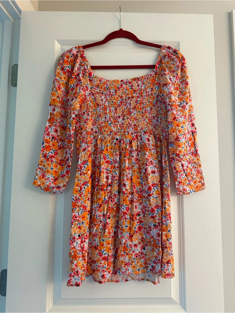 Old Navy Orange Floral Long-Sleeve Square-Neck Mini Dress - Picture 2 of 3